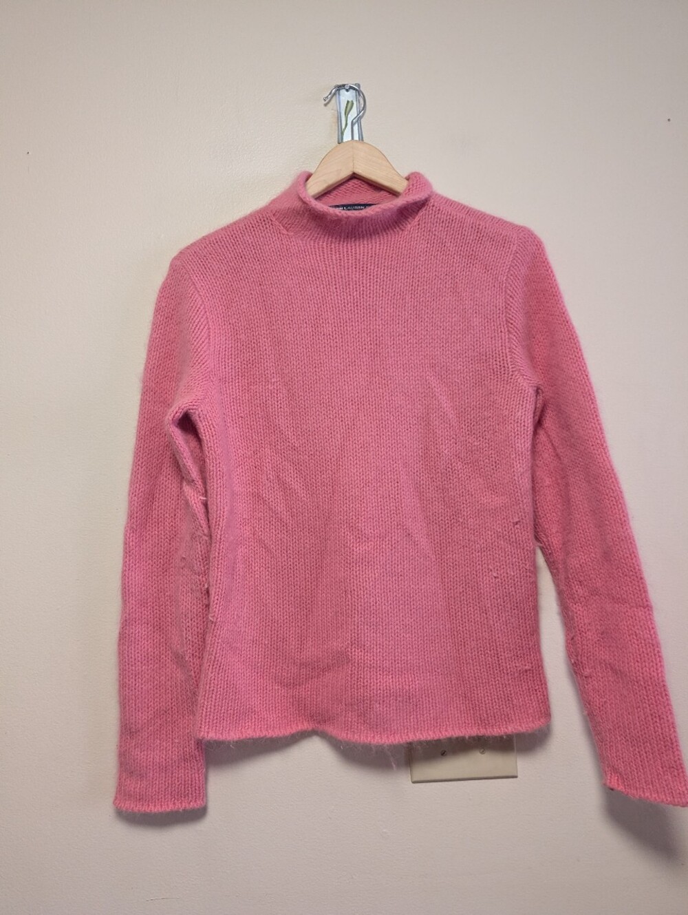 Ralph Lauren Sport Pink Angora Wool Mock Neck Sweater Size L